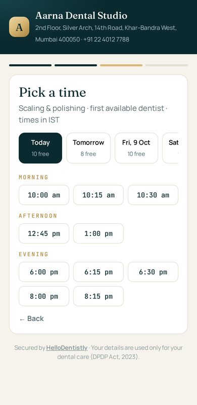 Patient booking page on a phone