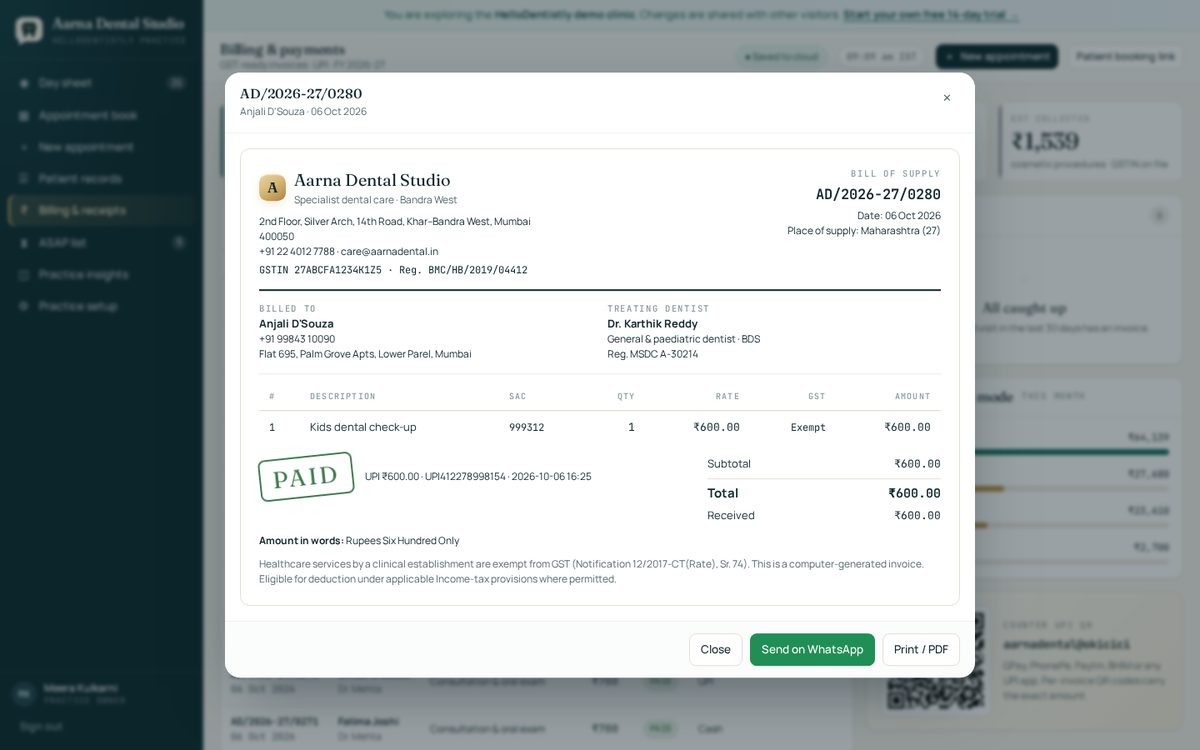 GST invoice with UPI QR code